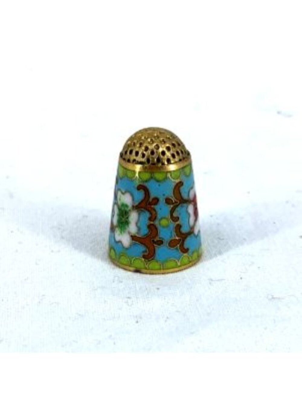 Cloisonne Brass Thimble Enamel Flowers Vintage